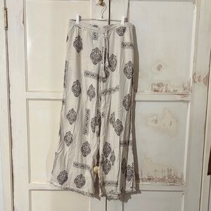 H&M Beige and Brown print Linen Wide Leg Pants